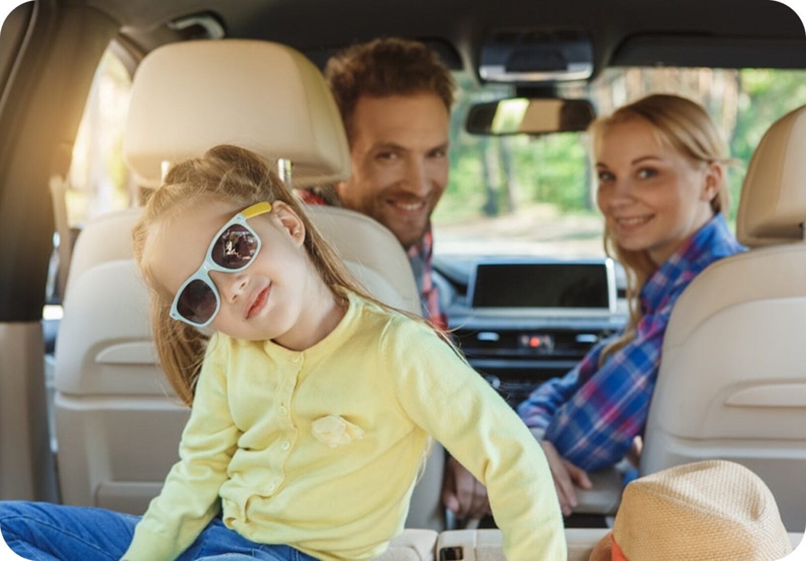 family in car